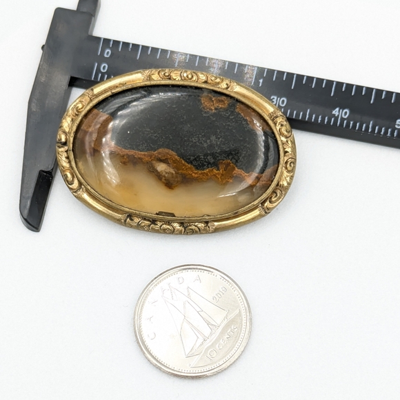 Antique Victorian agate oval brooch pin - Picture 2 of 7